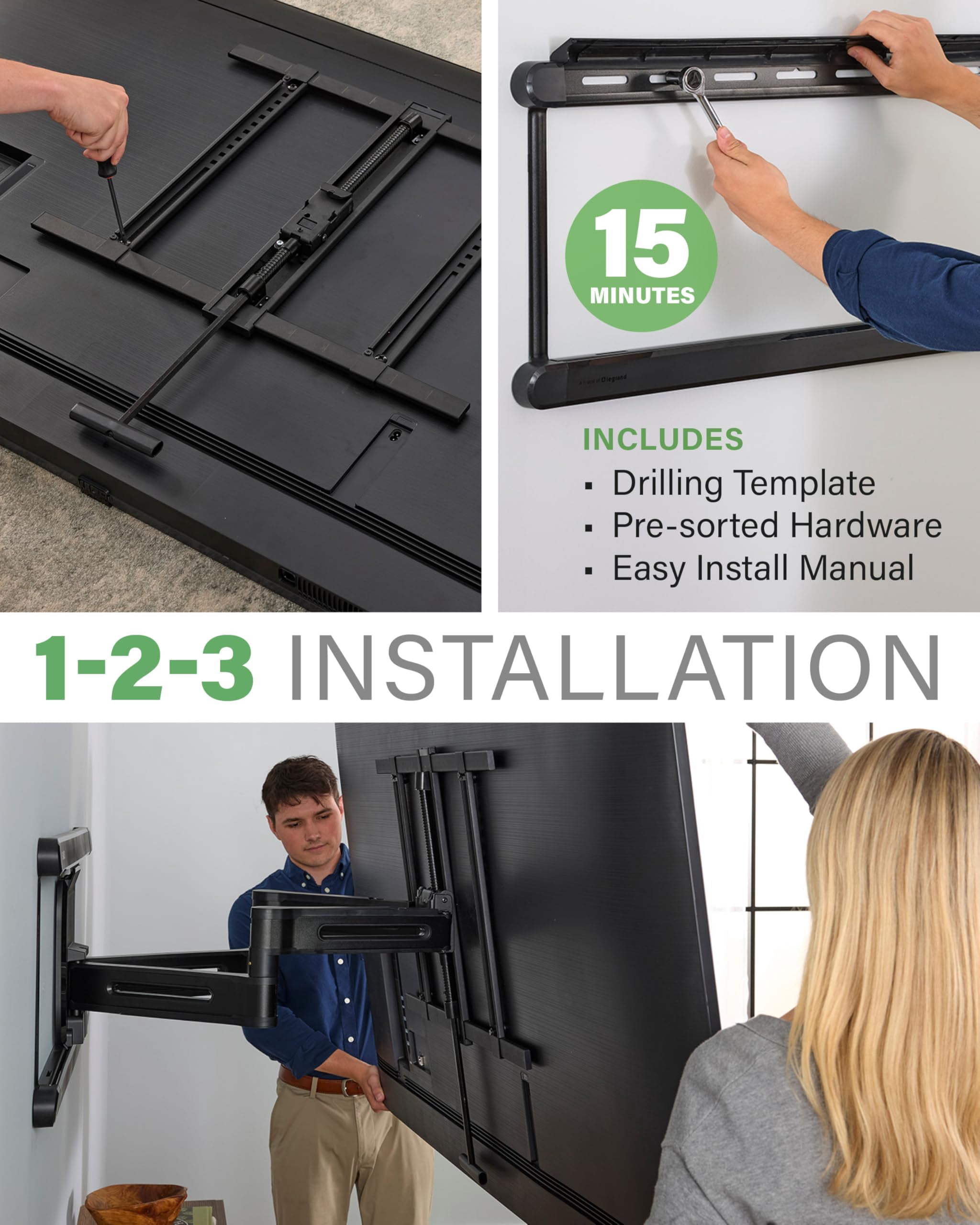 SANUS Height Adjustable Full Motion TV Wall Mount for 42" to 90" TVs - Raise or Lower TV 4" After Install - Maximizes Compatibility with Your Setup - 3 Step DIY w/Smooth Extension, Tilt & Swivel