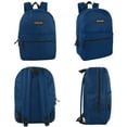 thumbnail image 5 of Classic Solid Color 17 Inch Backpack with Front Zipper Accessory Pocket, Dual Zipper Closure & Padded Shoulder Straps for Work, Office, Gym, Sports, Travel, Commute & Recreation in Navy Blue, 5 of 7