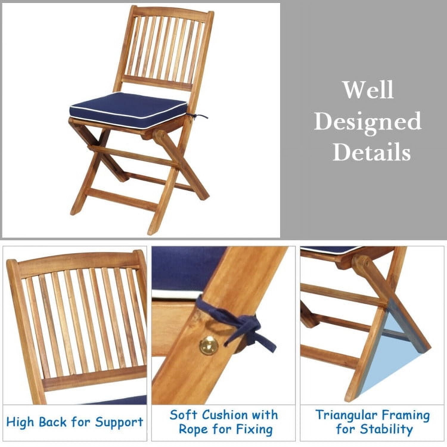 Aimee Lii 3 Pieces Patio Folding Bistro Set with Padded Cushion and Round Coffee Table, Navy Aimee Lii 3 Pieces Patio Folding Bistro Set with Padded Cushion and Round Coffee Table, Navy