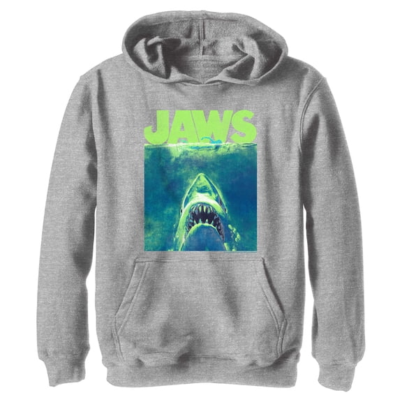 Boy's Jaws Neon Poster Pull Over Hoodie Athletic Heather Medium