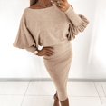 thumbnail image 2 of Sngxgn Women's Fall Dresses Long Sleeve Square Neck Casual Pleated Tiered Swing Maxi Dress(Khaki,S), 2 of 8