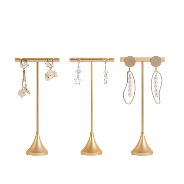 Expositor de pendientes Gemeshou con barra en T dorada de 13 cm de altura, 3 unidades
