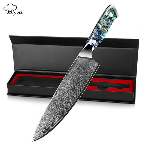 8" Chef Knife VG10 67 Layers Damascus Steel Kitchen Knife Abalone Handle Sharp Damascus Knife Practical Kitchen Cutting Tool