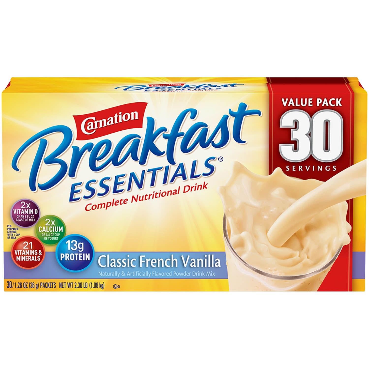 Carnation Breakfast Essentials Nutritional Drink, Vanilla (30 ct.)