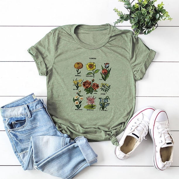 ICHUANYI Clearance Women's Casual Loose Round O-Neck Printed Short Sleeve T-Shirt Tops(Green, XL) Ichuanyi Ichuanyi