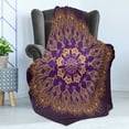 thumbnail image 4 of Mandala Soft Flannel Fleece Throw Blanket, Round Bohemian Motif Leaves Folkloric Print, Cozy Plush for Indoor and Outdoor Use, 70" x 90", Violet Purple and Yellow, by Ambesonne, 4 of 5
