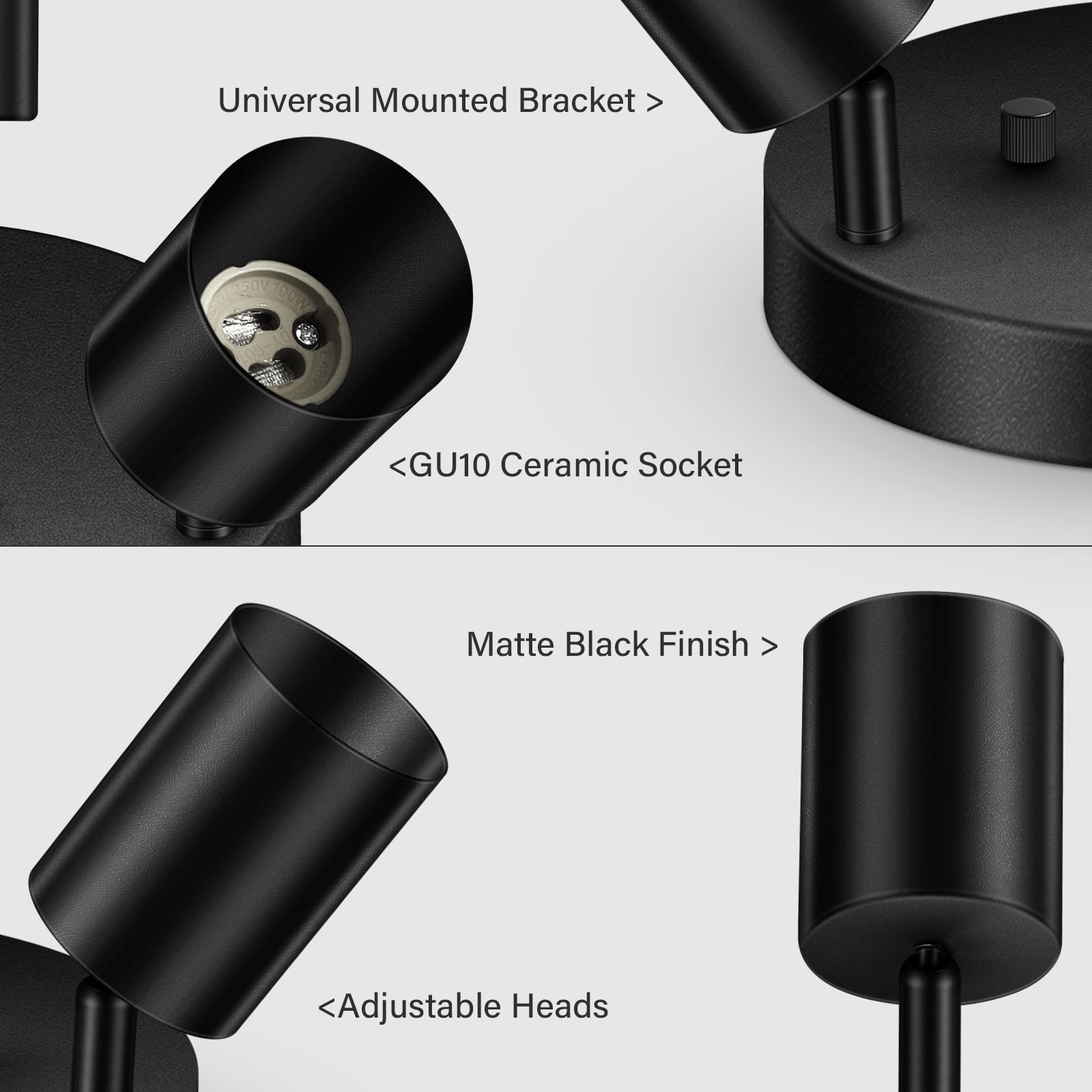 BoostArea LED 3 Light Track Lighting Kit, LED Track Lighting Fixtures, Black Round Ceiling Spot Lighting, Flexibly Rotatable Light Head for Kitchen, Living Room, Bedroom, GU10 Bulb Not Included