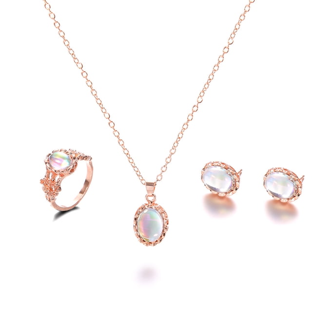 Conjunto de combinación de joyas de tendencia Conjunto de collar, pendientes y anillo de estilo europeo y americano