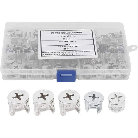 75Pcs Cam Lock Fasteners, 3-In-1 Furniture Connectors Bolts, Eccentric Wheel Nut Set, Cam Lock Fittings For Cabinet Drawer Wardrobe Panel Connecting