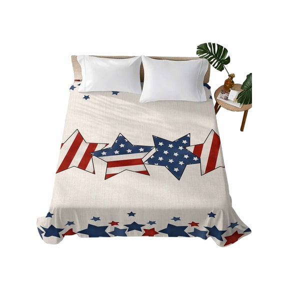 4th of July Flat Sheets Only California King Size, Soft Breathable Bed Top Sheets for Mattress, Patriotic Blue Red Star Independence Day Bedding Flat Sheets for Home Hotel Bedroom Bed Protection