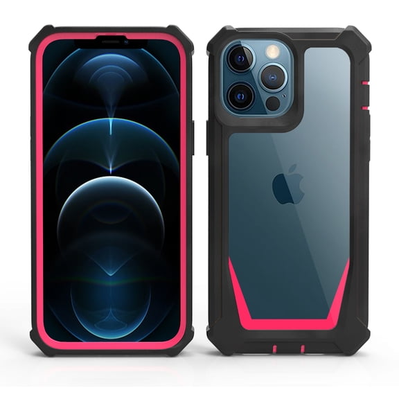 For Apple iPhone 13 (6.1") Tough Shockproof Ultimate Hybrid Full-Body Rugged Bumper Frame Clear Back Hard PC Cover ,Xpm Phone Case [ Black / Pink ]