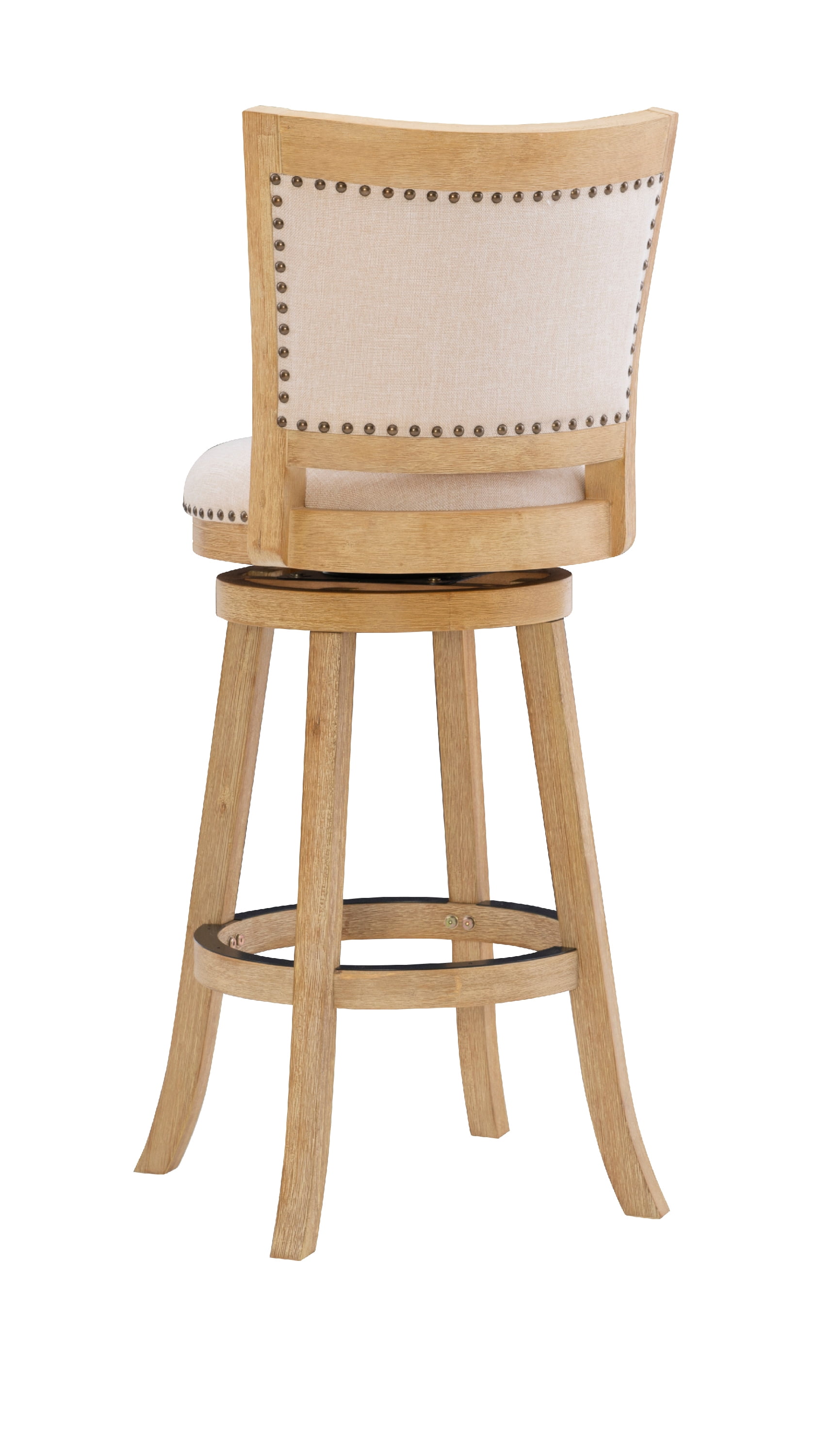 Linon Tredwell Round 31" Mid Back Swivel Bar Stool, Light Driftwood/Beige