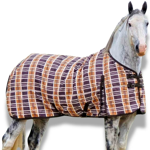 Jeffers Draft Solaris 1200 Denier Turnout Blanket Brown & Cream Plaid 99" - Waterproof, Breathable Horse Blanket with 0g Polyfill, No insulation - Ideal Protection for Wind and Rain, Light weight
