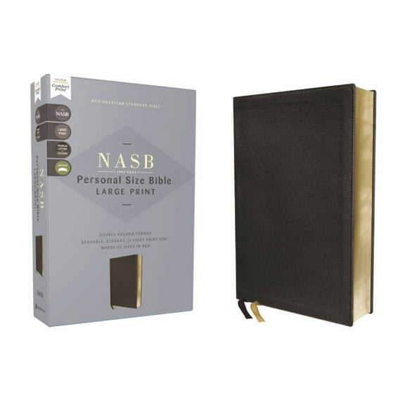 Nasb, Personal Size Bible, Large Print, Genuine Leather, Calfskin, Black, Red Letter, 1995 Text, Comfort Print, (Hardcover)