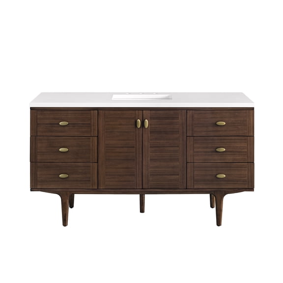 James Martin 670-V60S-WLT-3WZ Single Vanity Mid-Century Walnut w/ White Zeus Top