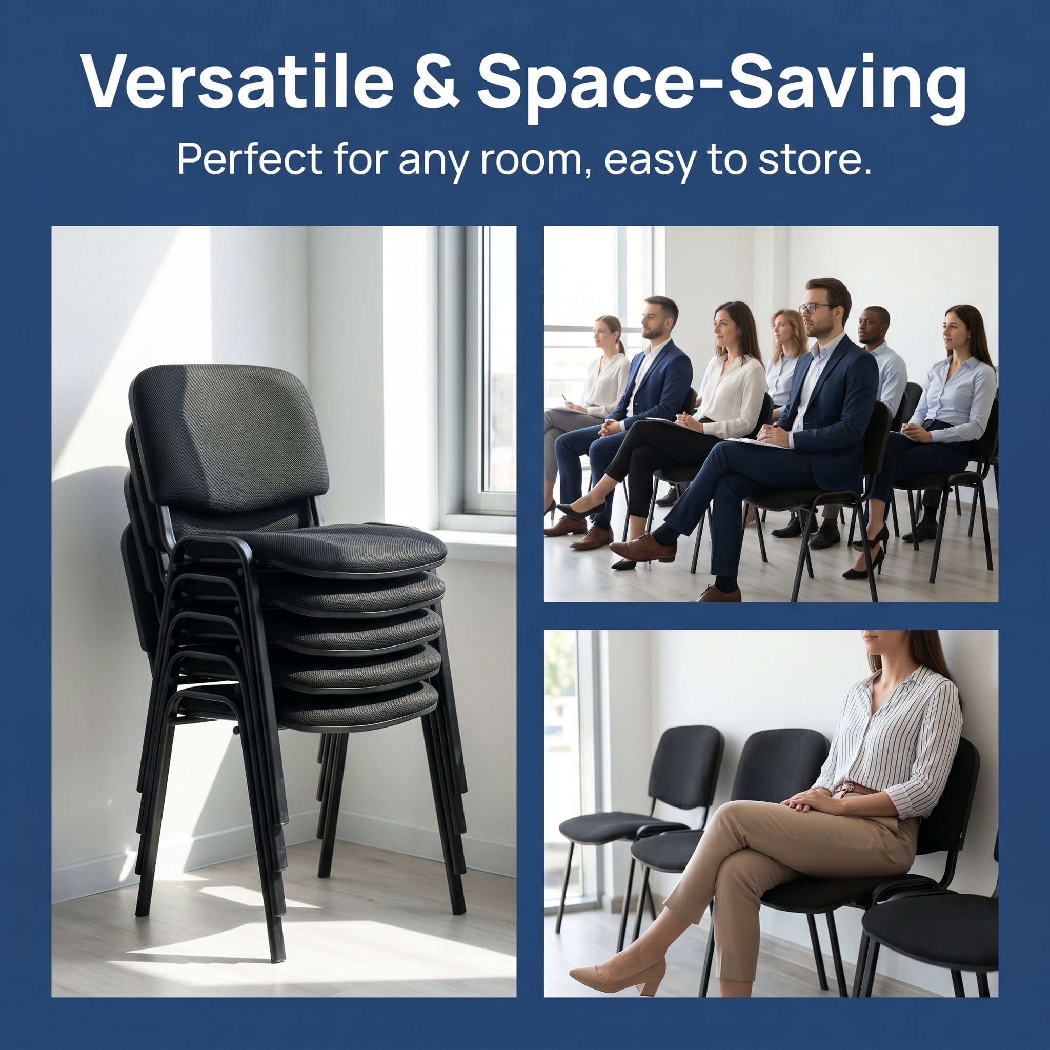 Guyou Black Stackable Conference Room Chairs Set of 5, Armless Mesh Reception Chair, Ergonomic Office Chair with Back, Visitor Chairs for Conference Room Training Room Waiting Room School