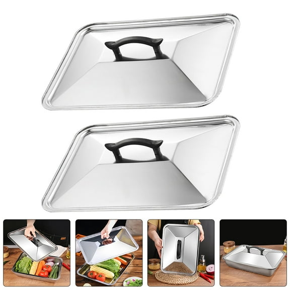 Sparsain Set of 2 rectangular stainless steel lids for food trays and grilled fish dishes