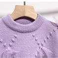 thumbnail image 2 of XIMIN Kid Girls Crewneck Solid Color Knit Cute Bow Slouchy Sweater Cute Tulle Long Sleeve Stretchy Thicken Casual Pullover Fall Winter Shirts, 2 of 5