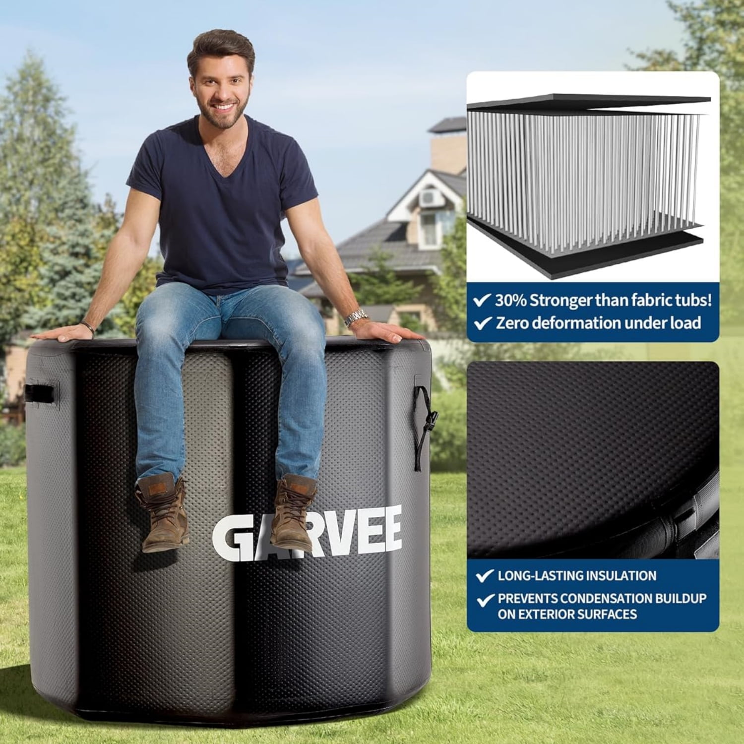 Garvee Inflatable Ice Bath Tub for Athletes, 186 Gal, with Insulated Lid & Ice Pod, Black