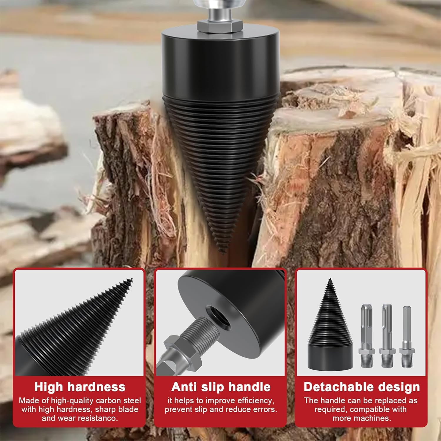 Budget Wood Splitter Drill Bit, Log Splitter for Firewood, Heavy Duty Drill Attachment, 32/42/50mm