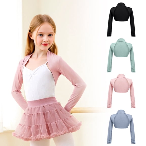 Y-Sunset Girls Ballet Long Sleeve Shrug, Lightweight Dance Cardigan, Breathable Cropped Wrap Top for Practice, Class & Layering(Pink/2-3 Years)