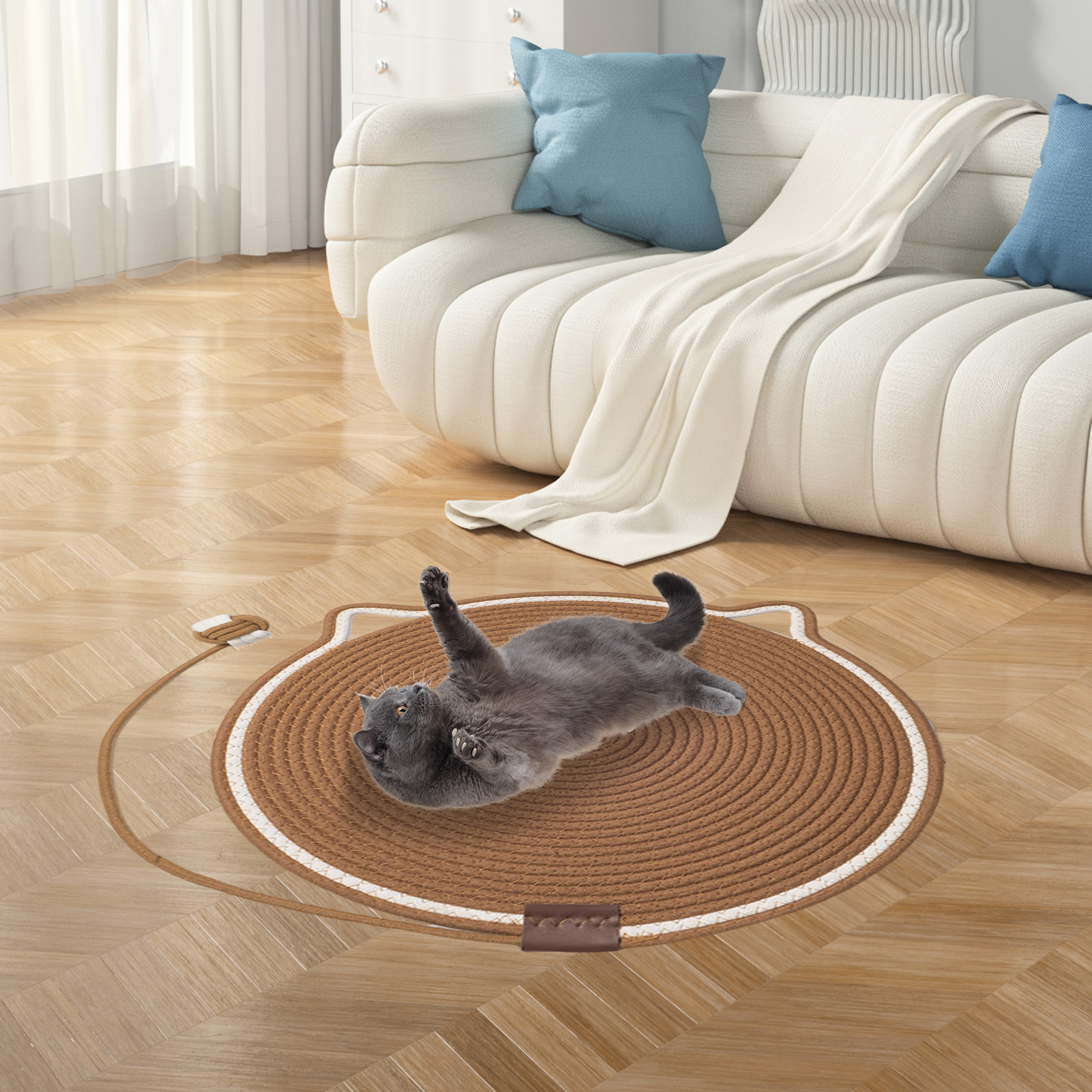 YIFAEUX Natural Cotton Rope Cat Scratch Pad Easy to Clean Multi-Functional Indoor Pet Scratching Pad Wall Furniture Protector