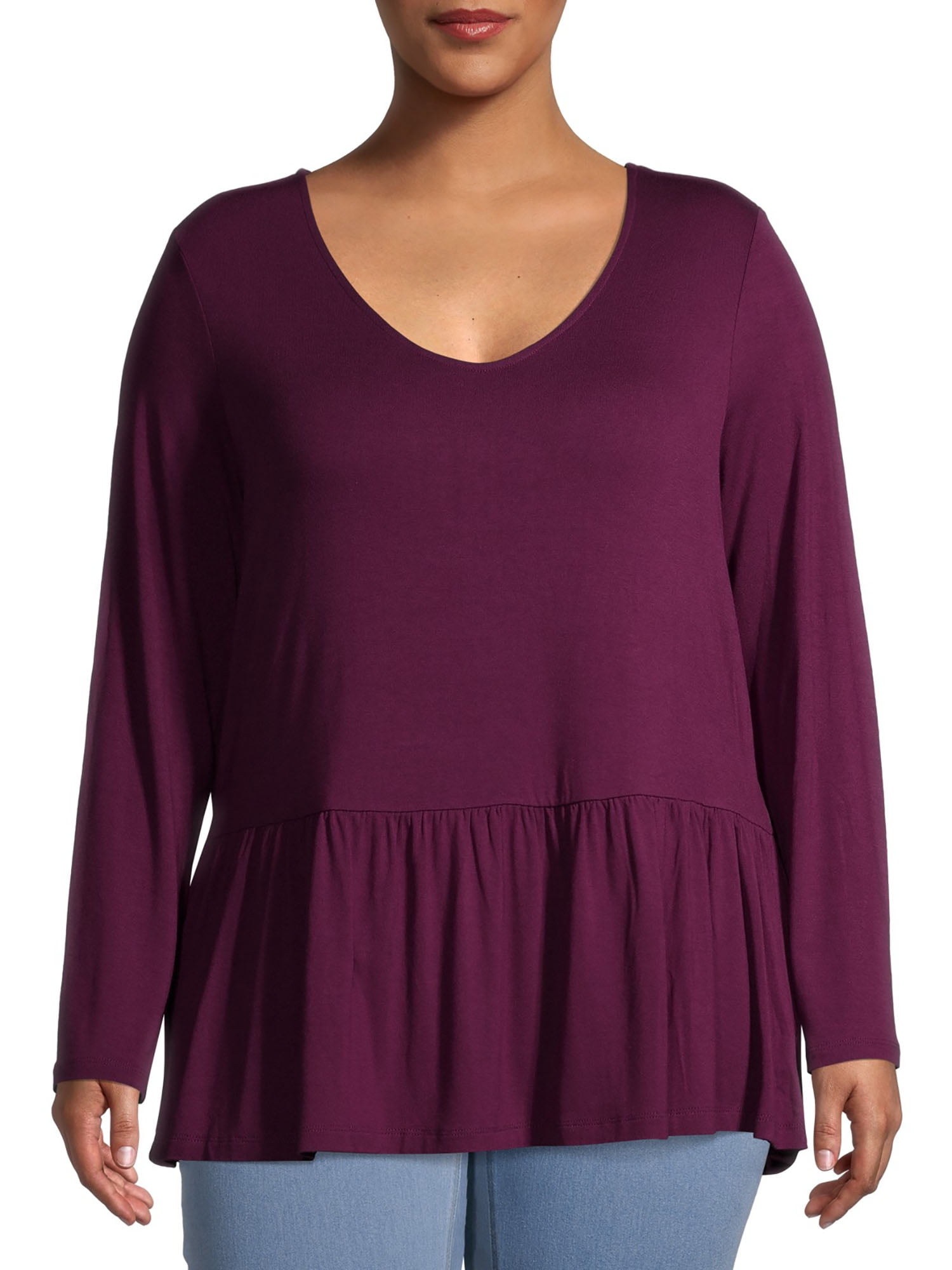 Long Sleeve V-Neck Babydoll Tee 