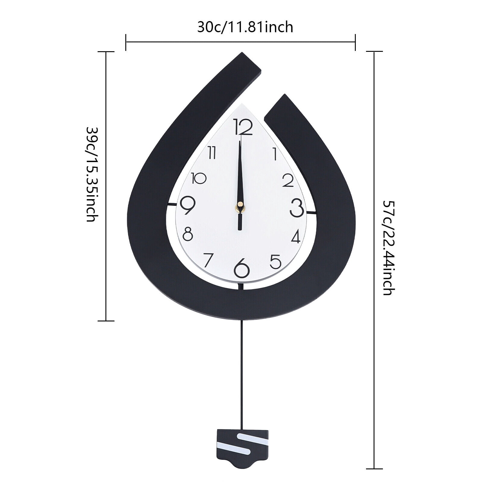 Pendulum Analog Wall Clock, Modern 11.81 x 22.44inch Large Silent Non Ticking Decorative Wall Clock for Living Room Dining Room Battery Operated