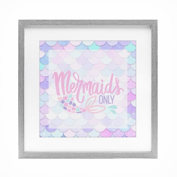 Pastel Mermaids Only Gray Framed Print Under Glass, design by Kim Allen