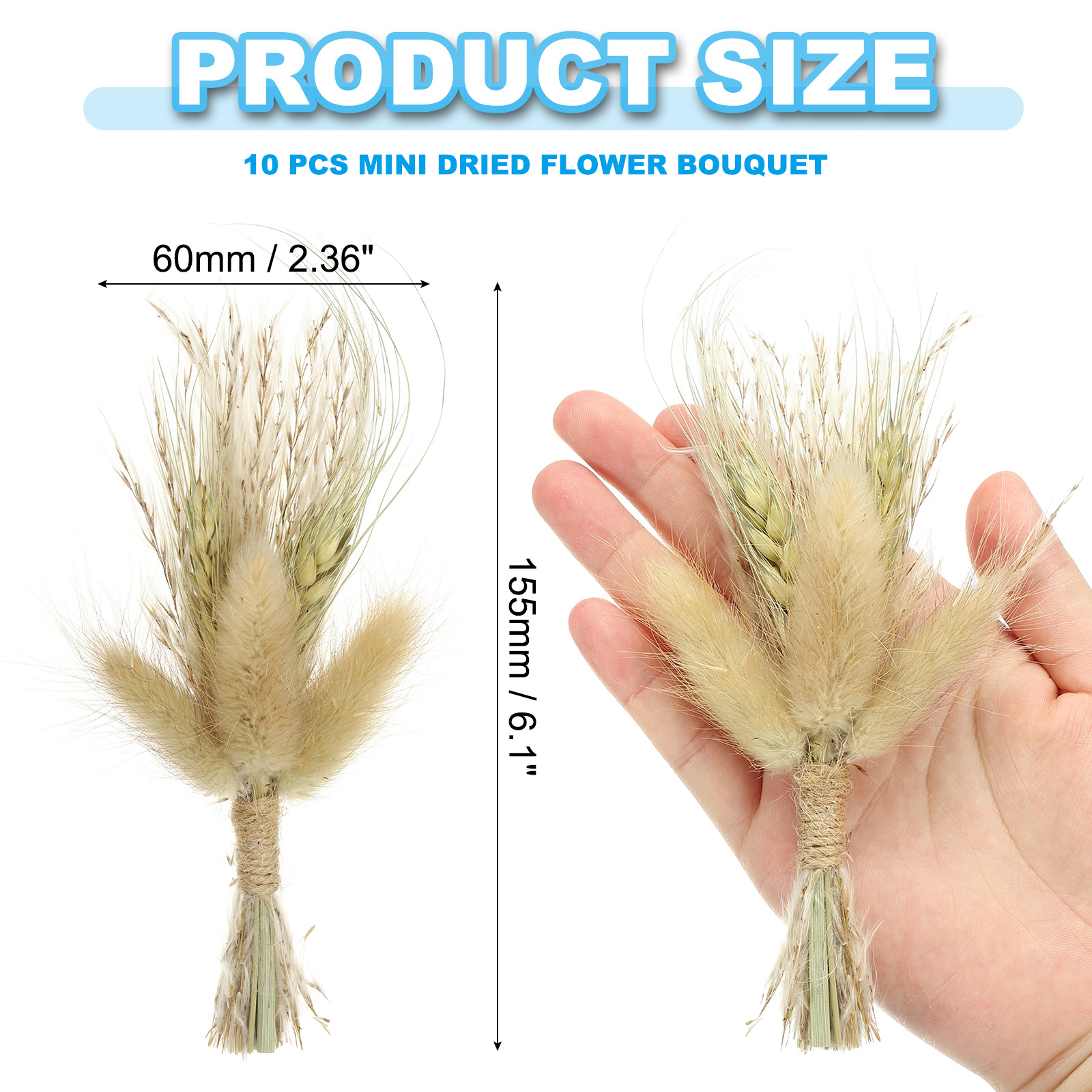 Uxcell 10 Pcs Mini Pampas Grass Dried Flower Bouquet Baby's Breath Boho DIY Gift Brown
