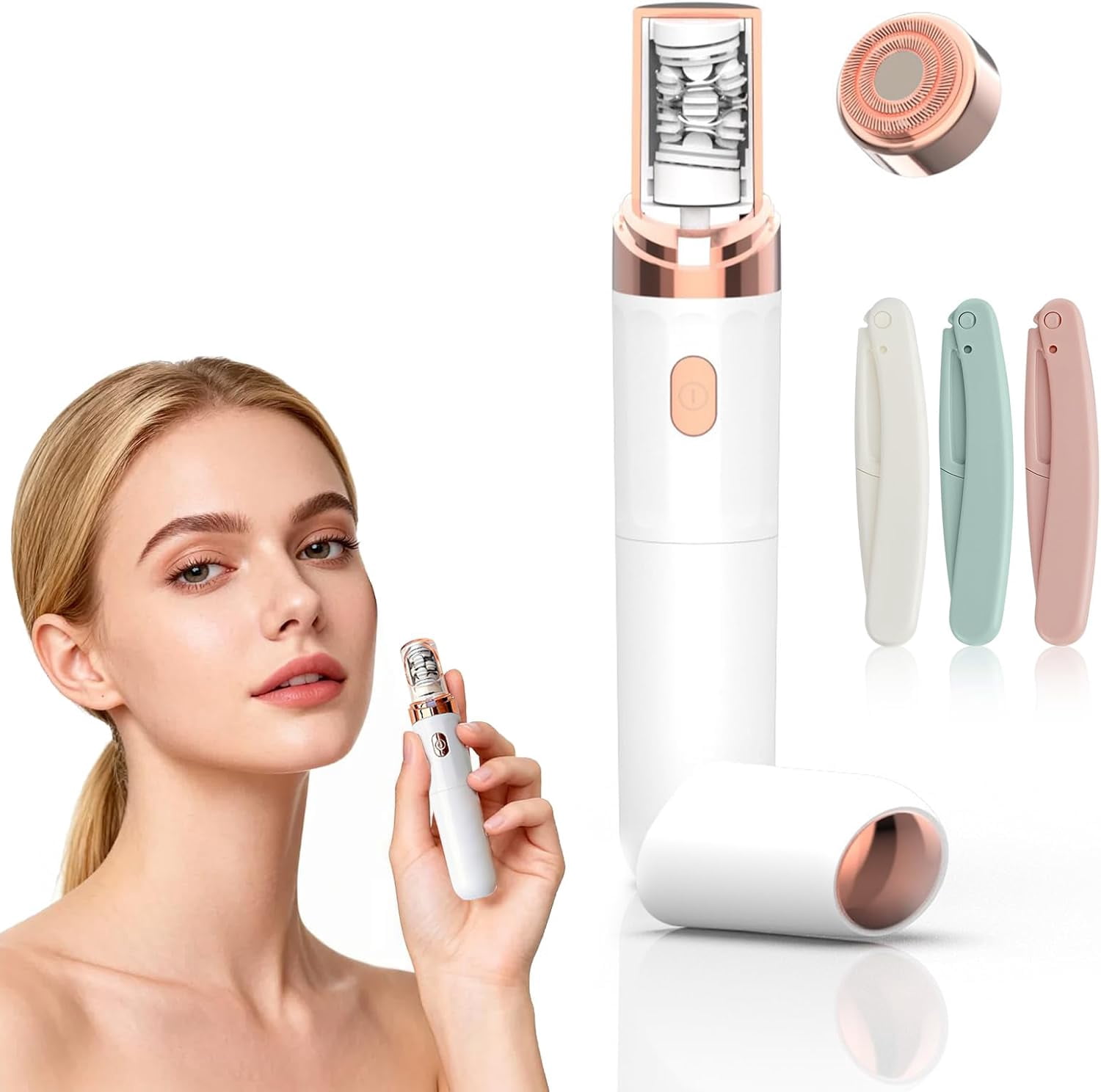Epilator for Women, 2 in 1 Epilator & Shaver, Facial Hair Removal Device with LED Light,Portable Lady Shaver for Face, Underarms, Legs, Travel Use（White）