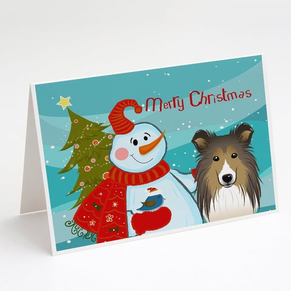 Snowman with Sheltie Greeting Cards and Envelopes Pack of 8