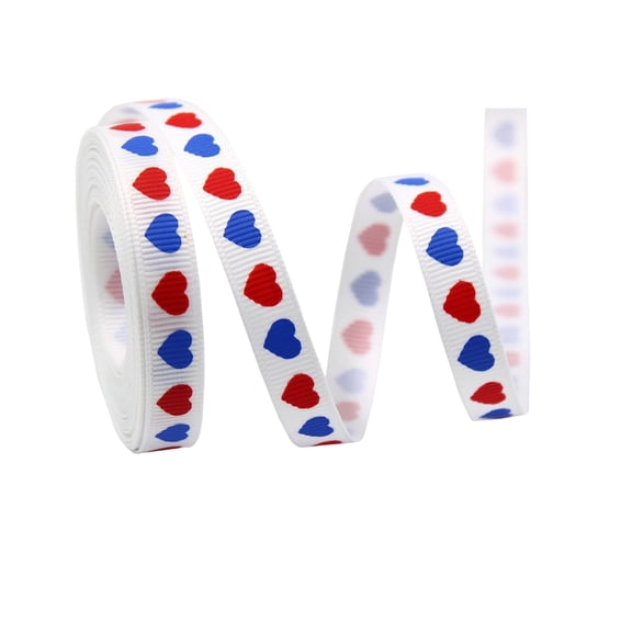 Dpityserensio 5 Yards 0.39 Inch Patriotic Ribbon With Star Hearts Patterns Red White Blue Ribbon For Fourth Of July Craft Ribbon for Wreath Bow Making