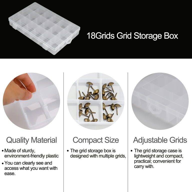 Unique Bargains Plastic Grid Storage Box 18 Grids Clear Storage Transparent Container Compartment Box with Removable Dividers, Size: 18Grids 27.4 x 17.5cm