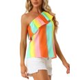 thumbnail image 4 of INSPIRE CHIC Women's One Shoulder Ruffle Trim Sleeveless Summer Blouse Top M Green Rainbow, 4 of 5