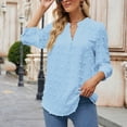 thumbnail image 2 of WREESH Womens Pompom Shirt 3/4 Sleeve V-Neck Chiffon Blouse Dot T-Shirts Casual Work Blouse Tops Light Blue, 2 of 8