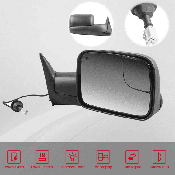 MOSTPLUS Passenger Side Power Heated Tow Mirrors for 1998-2001 Dodge Ram 1500,2500,3500