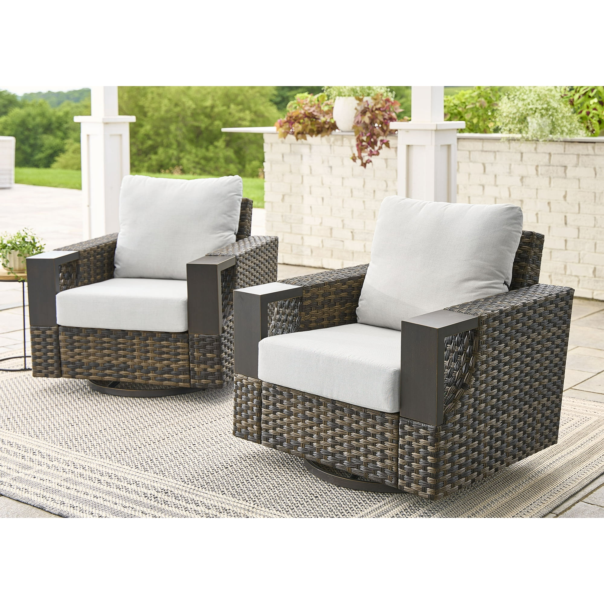 Better Homes & Gardens Rockport Outdoor Club Swivel Chairs, Brown, 2 Pack