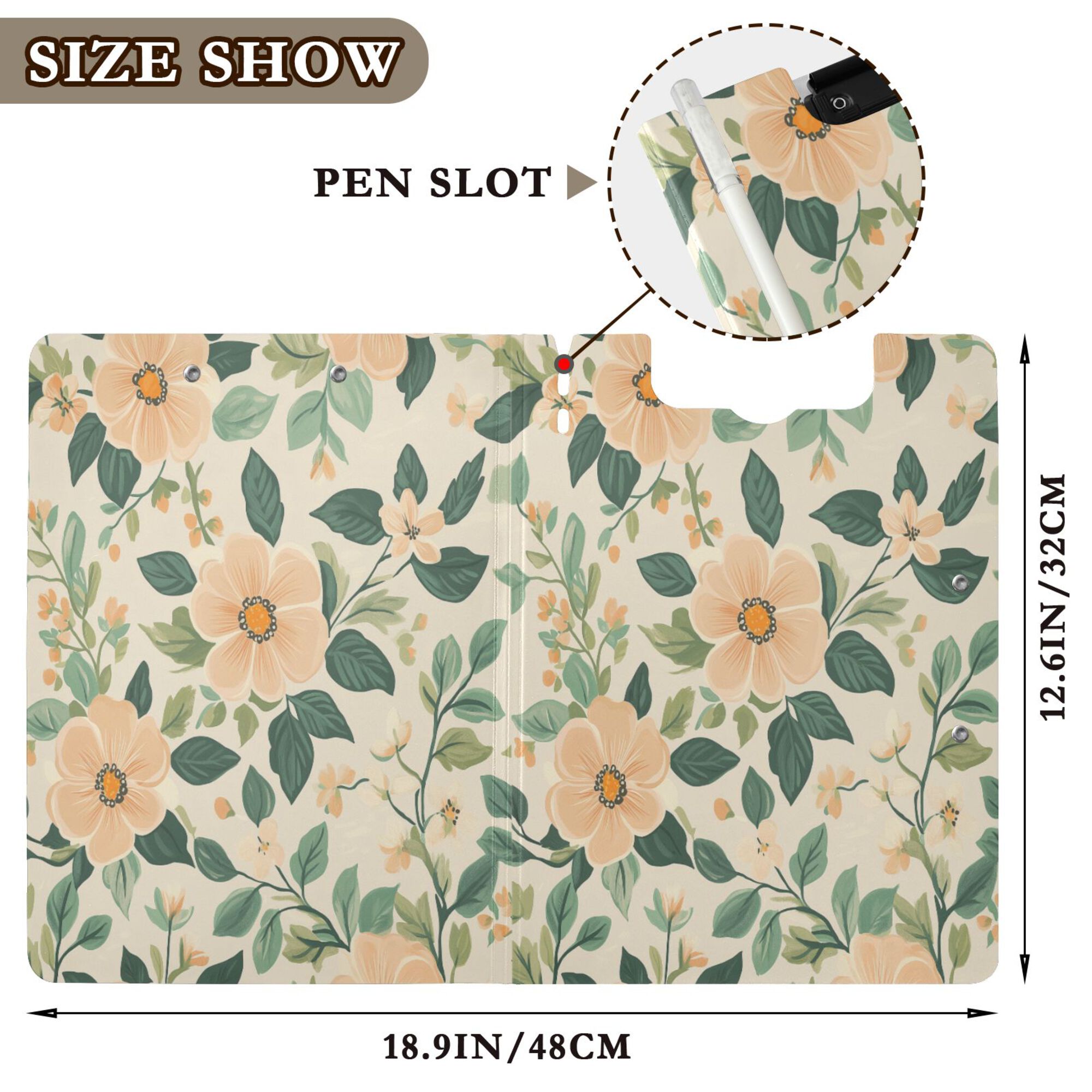 FORMRS A4 Clipboard Folder with Pen Holder Horizontal Foldable School Office Binder, Floral Design