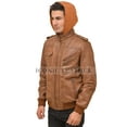 thumbnail image 5 of Men's GENUINE Leather Jacket with Removable Fleece Hood., 5 of 8