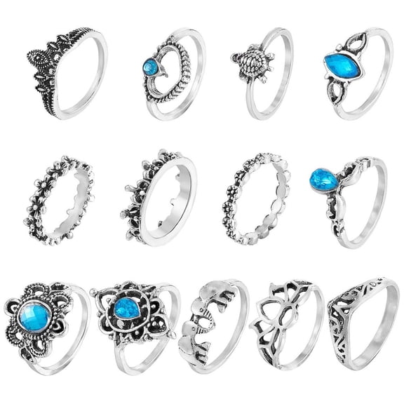 13 Pcs Knuckle Rings Women Knuckle Rings Set Women Stackable Rings Sets Retro Vintage Joint Finger Rings Set Jewelry Gifts Blue