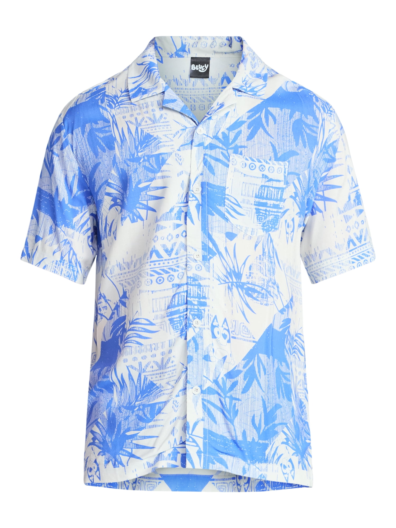 Bluey Men's and Big Men's Graphic Button-Up Shirt, Sizes XS-5XL