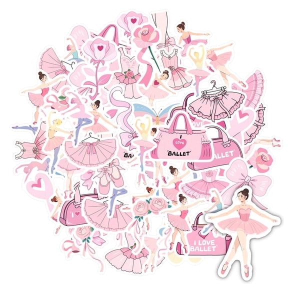 35pcs Elegant Ballet Stationery Stickers Pink Ballerina Kids Stickers for Phone Laptop Suitcase