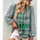 thumbnail image 4 of Mujeres de la Impresión Floral Con Cuello En V Camisa Cordón Manga Larga Blusas Loose Fit Temporadas Primavera y Otoño Superior para Vacaciones Ocio Verde M, 4 of 7
