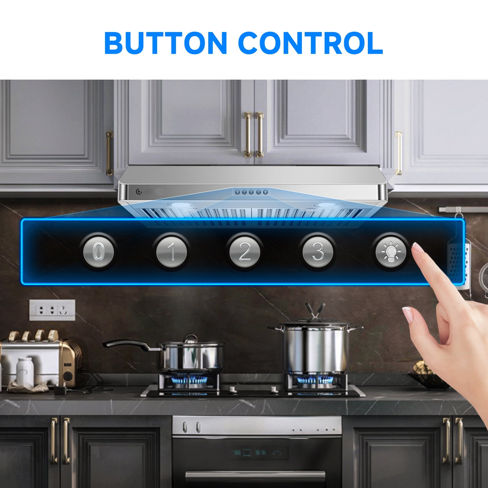 Sunmaki 30 inch Under Cabinet Range Hood with 3  Speed Exhaust Fan, 750CFM Fan Kitchen Stove Vent, Push Button
