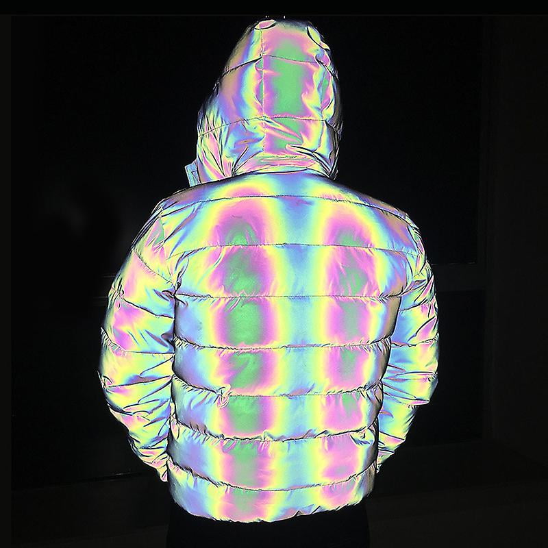 T Gift Of Italian Design Holographic Puffer Rainbow Jacket Iridescent Reflective Puffer Jacket S Walmart