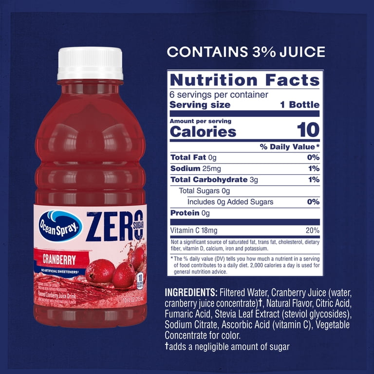 Ocean Spray Zero Sugar Cranberry Juice Drink, 10 fl oz, 6 Count (4 Pack) photo 3