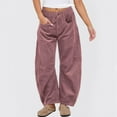 thumbnail image 2 of Women's Corduroy Pants Barrel Mid-Rise Elastic Waist Cord Pants Casual Wide Leg Baggy Trouser with Pockets Watermelon Red M, 2 of 5