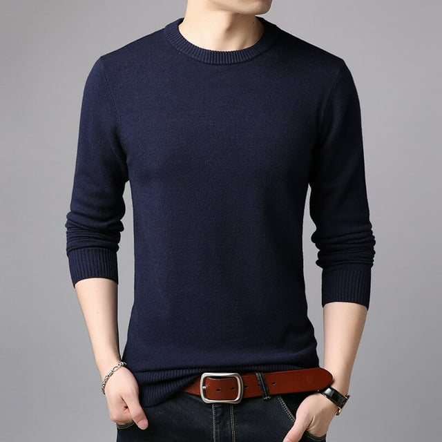 OmicGot Men's Sweaters Pure Color Slim Young Sweater Round Collar Big Size Pullover for Man Tops Thin Sweater