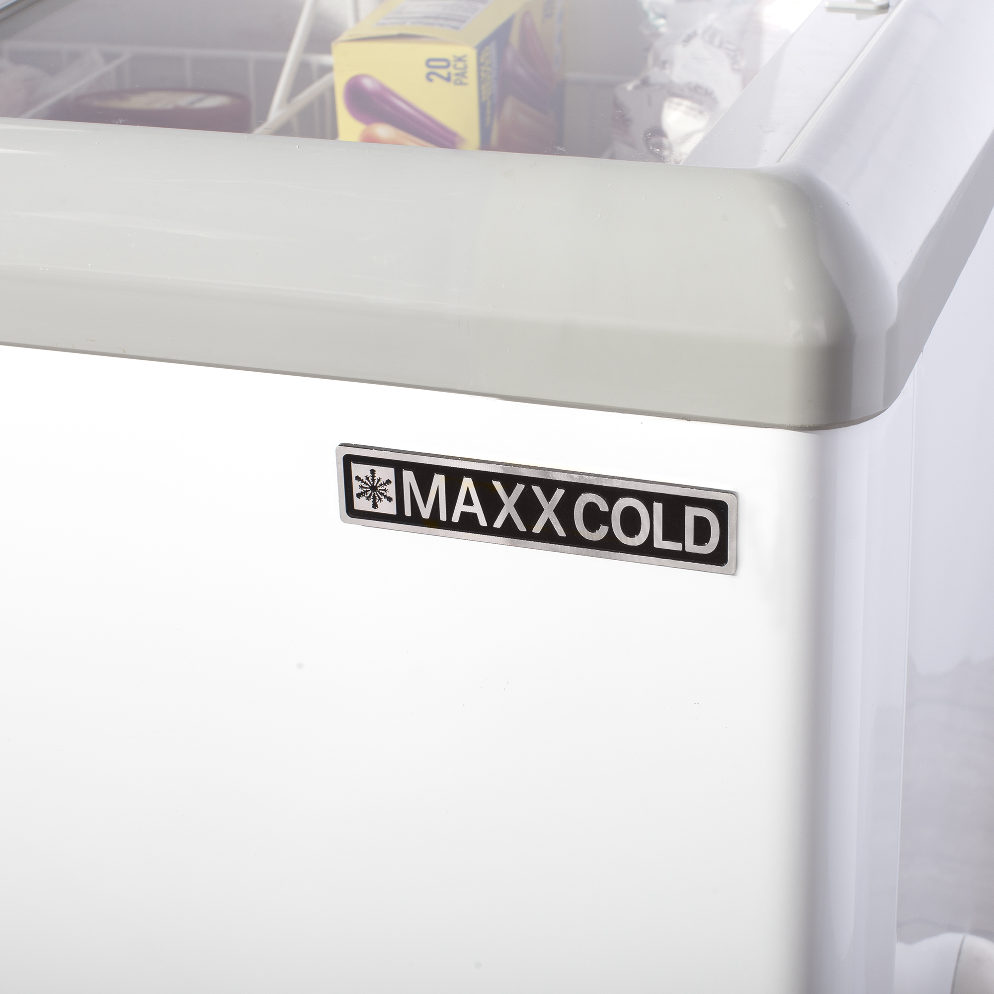 Maxx Cold Sliding Glass Top Mobile Ice Cream Display Freezer, 52"W, 11 cu. ft. Storage Capacity,  Equipped with (4) Wire Baskets, in White (MXF52F)